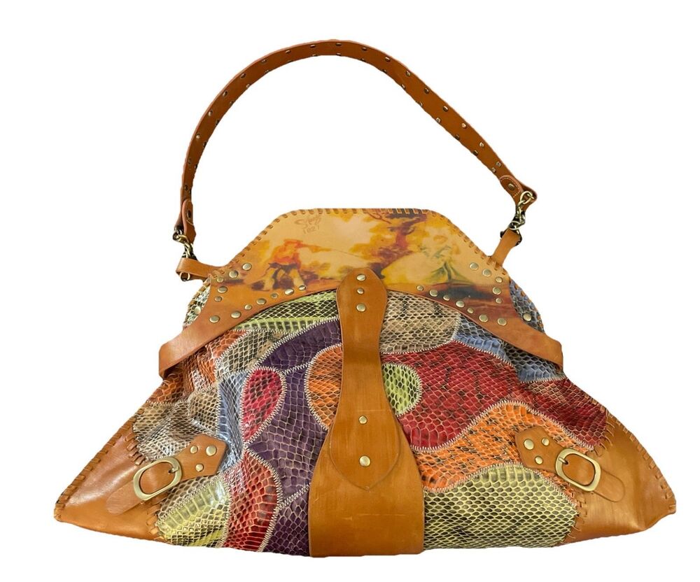 Brand New Vintage Sharif Multi-Colored Patchwork Leather/Exotic Skin Shoulderbag